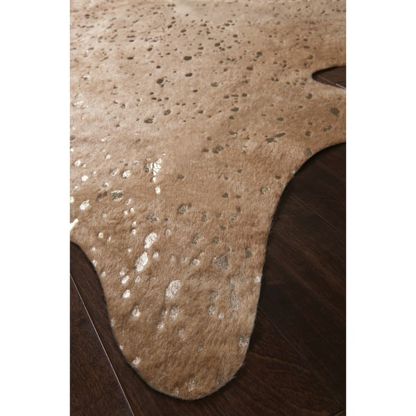 Shop Contemporary Tan Gold Faux Cowhide Rug With Metallic Accents