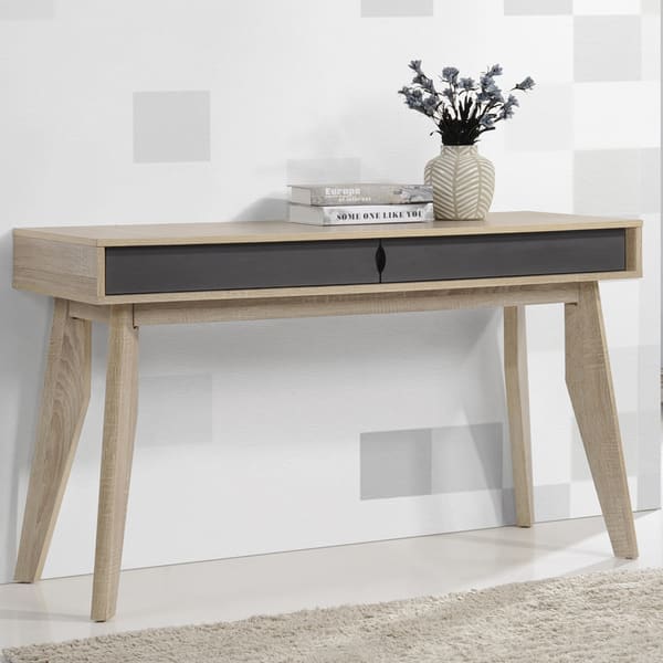 Shop Mid Century 2 Drawer Oak And Grey Wood Study Desk By Baxton