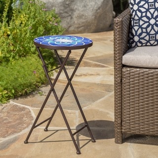 Azure Outdoor Round Tile Side Table/ Planter by Christopher Knight Home