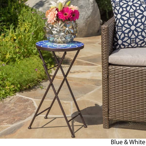 Azure Outdoor Round Tile Side Table/ Planter by Christopher Knight Home