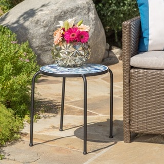 Skye Outdoor Round Ceramic Tile Side Table with Iron Frame by ...