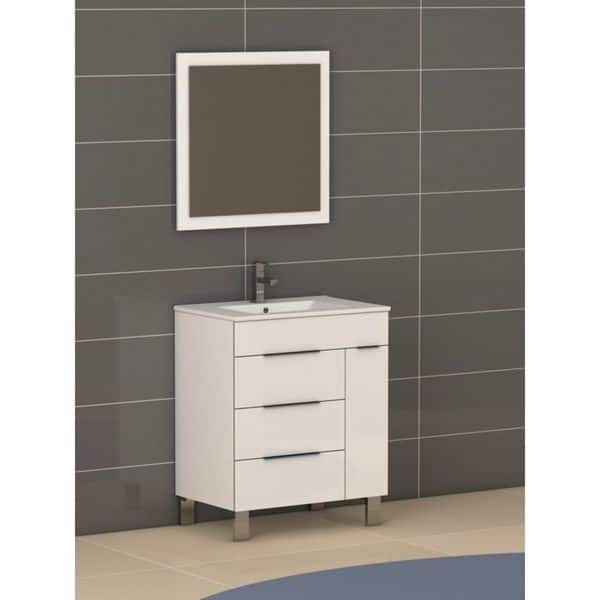 Shop Eviva Geminis White 28 Inch Modern Bathroom Vanity With White Integrated Porcelain Sink Overstock 16573761