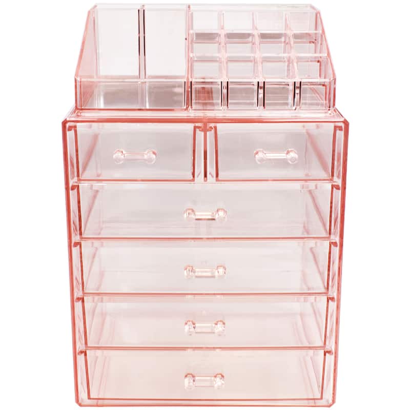 Sorbus Pink Acrylic Cosmetic Makeup and Jewelry Storage Case
