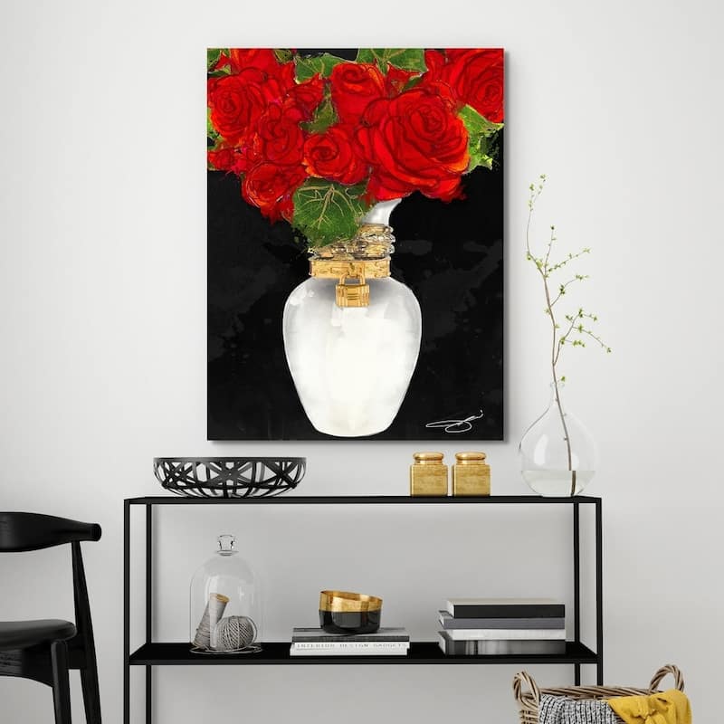 BY Jodi "Flowers in red" Giclee Stretched Canvas Wall Art