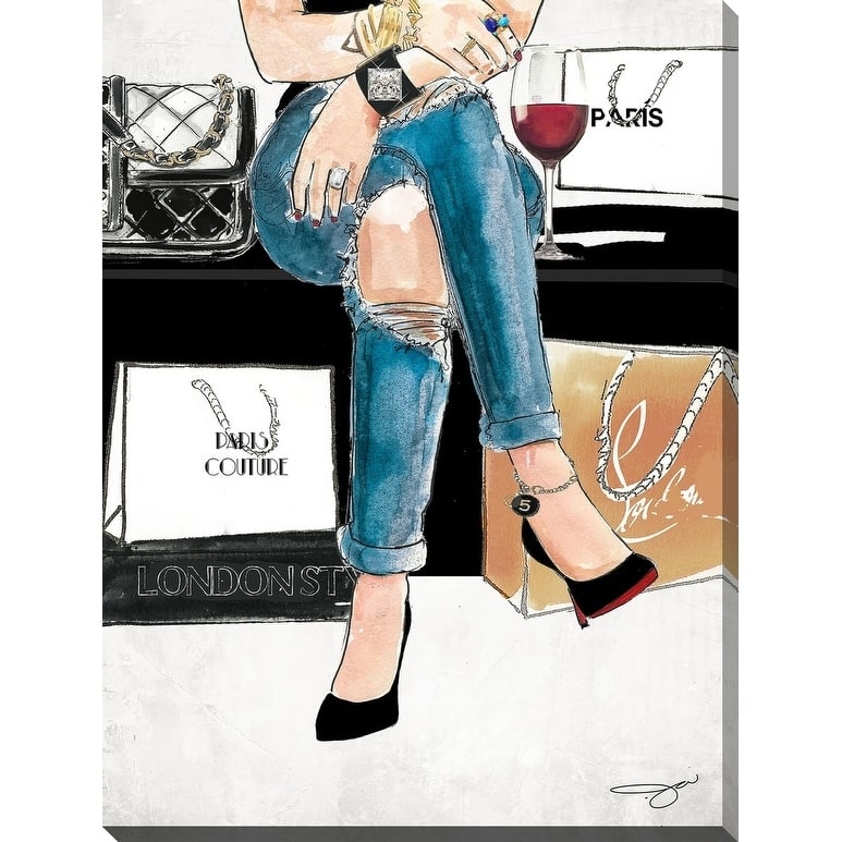 BY Jodi "Wine and shopping 2" Giclee Stretched Canvas Wall Art