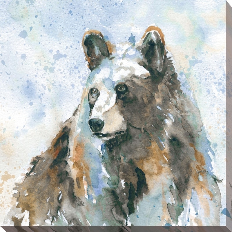 "Black Bear On Blue" Giclee Stretched Canvas Wall Art