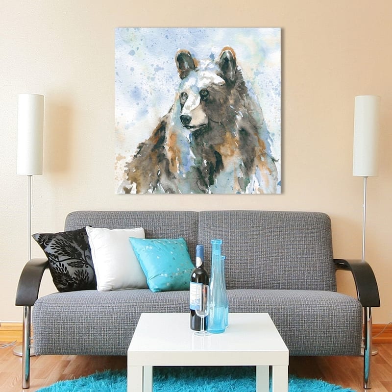 "Black Bear On Blue" Giclee Stretched Canvas Wall Art