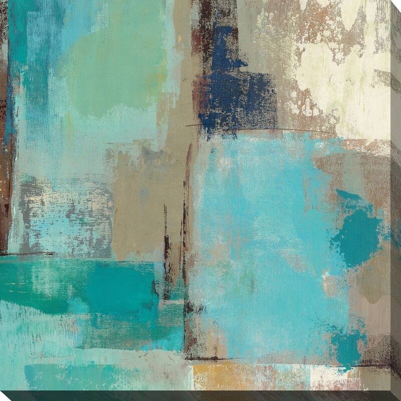 "Teal and Aqua Reflections II" Giclee Stretched Canvas Wall Art - teal/aqua