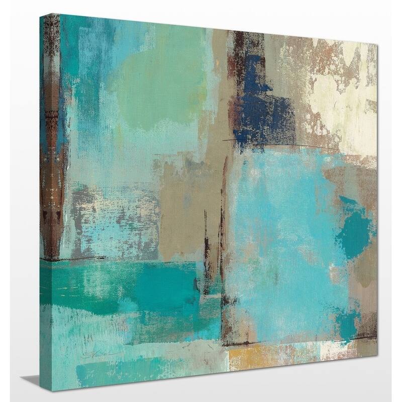 "Teal and Aqua Reflections II" Giclee Stretched Canvas Wall Art - teal/aqua