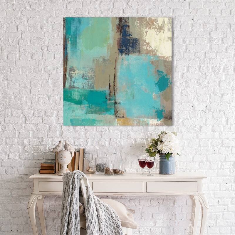 "Teal and Aqua Reflections II" Giclee Stretched Canvas Wall Art - teal/aqua