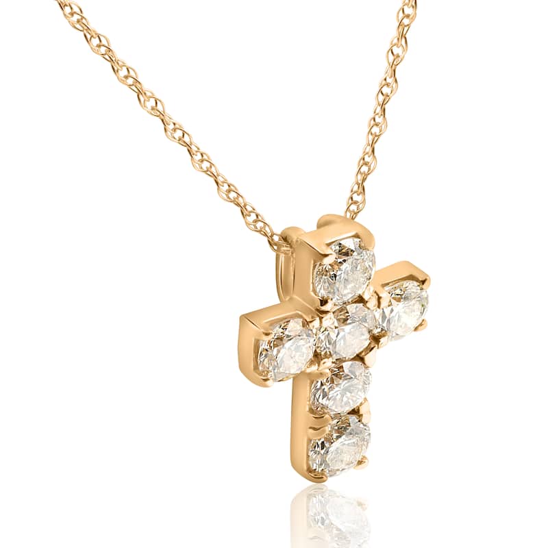 14K Yellow Gold 1 ct TDW Small Diamond Cross Pendant (I-J, I2-I3) - White