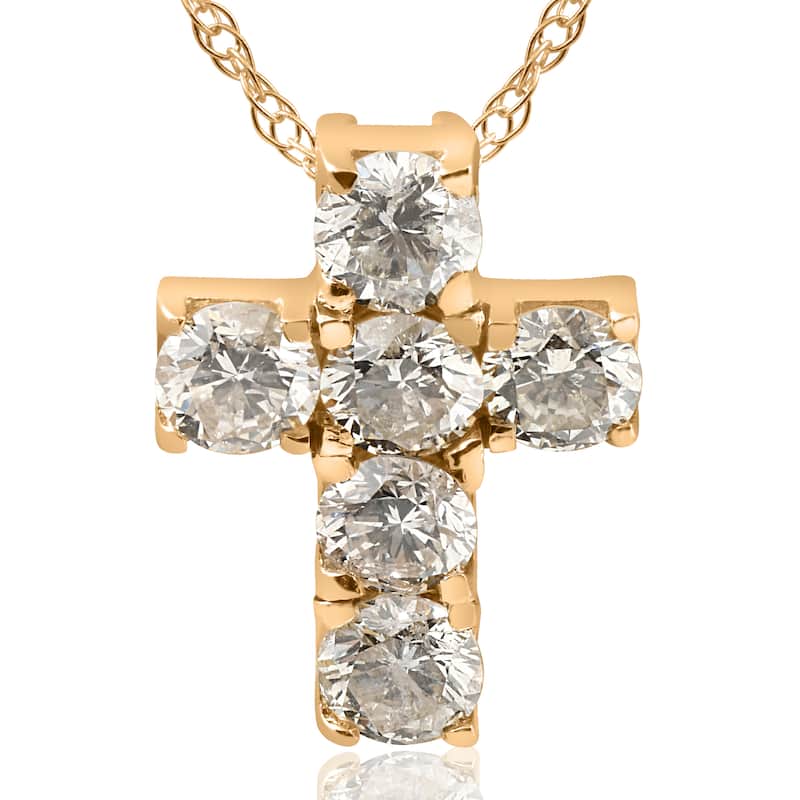 14K Yellow Gold 1 ct TDW Small Diamond Cross Pendant (I-J, I2-I3) - White