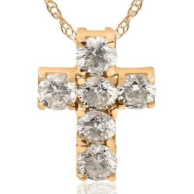 14K Yellow Gold 1 ct TDW Small Diamond Cross Pendant (I-J, I2-I3) - White
