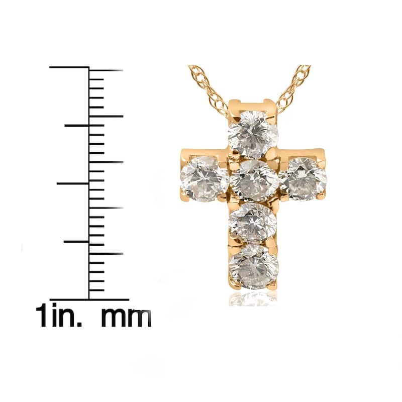 14K Yellow Gold 1 ct TDW Small Diamond Cross Pendant (I-J, I2-I3) - White