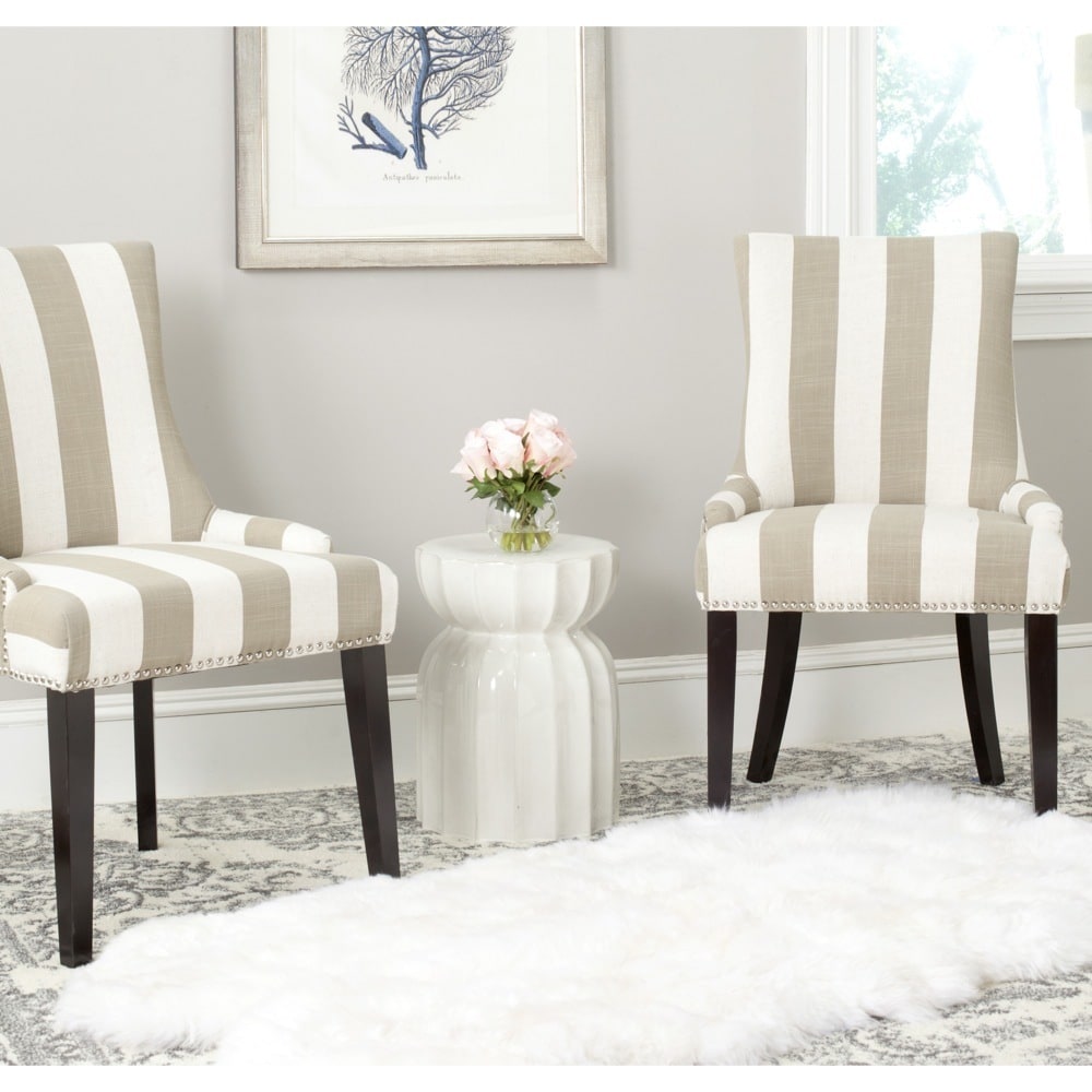 Safavieh En Vogue Dining Lester Taupe/White Stripe Polyester Blend Dining  Chairs (Set of 2) (As Is Item) - Bed Bath & Beyond - 16589787