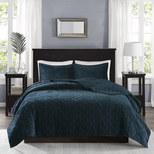 Madison Park Emery Teal Velvet Quilted Coverlet Set