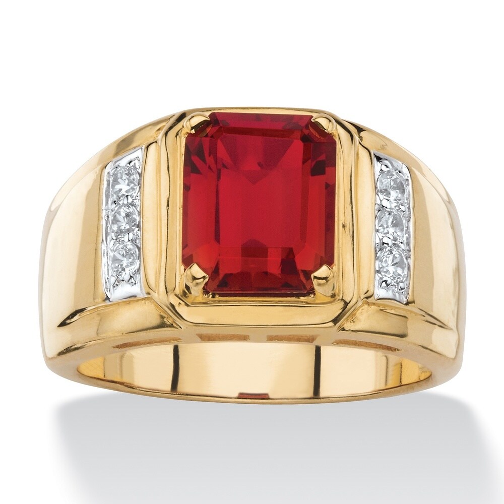 3 Ruby Red Color Stone Gold Plated Mens Ring