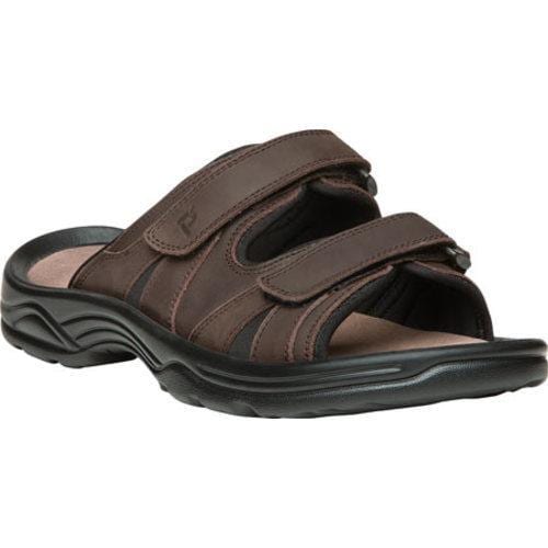 Men's Propet Vero Adjustable Strap Slide Brown Full Grain Leather