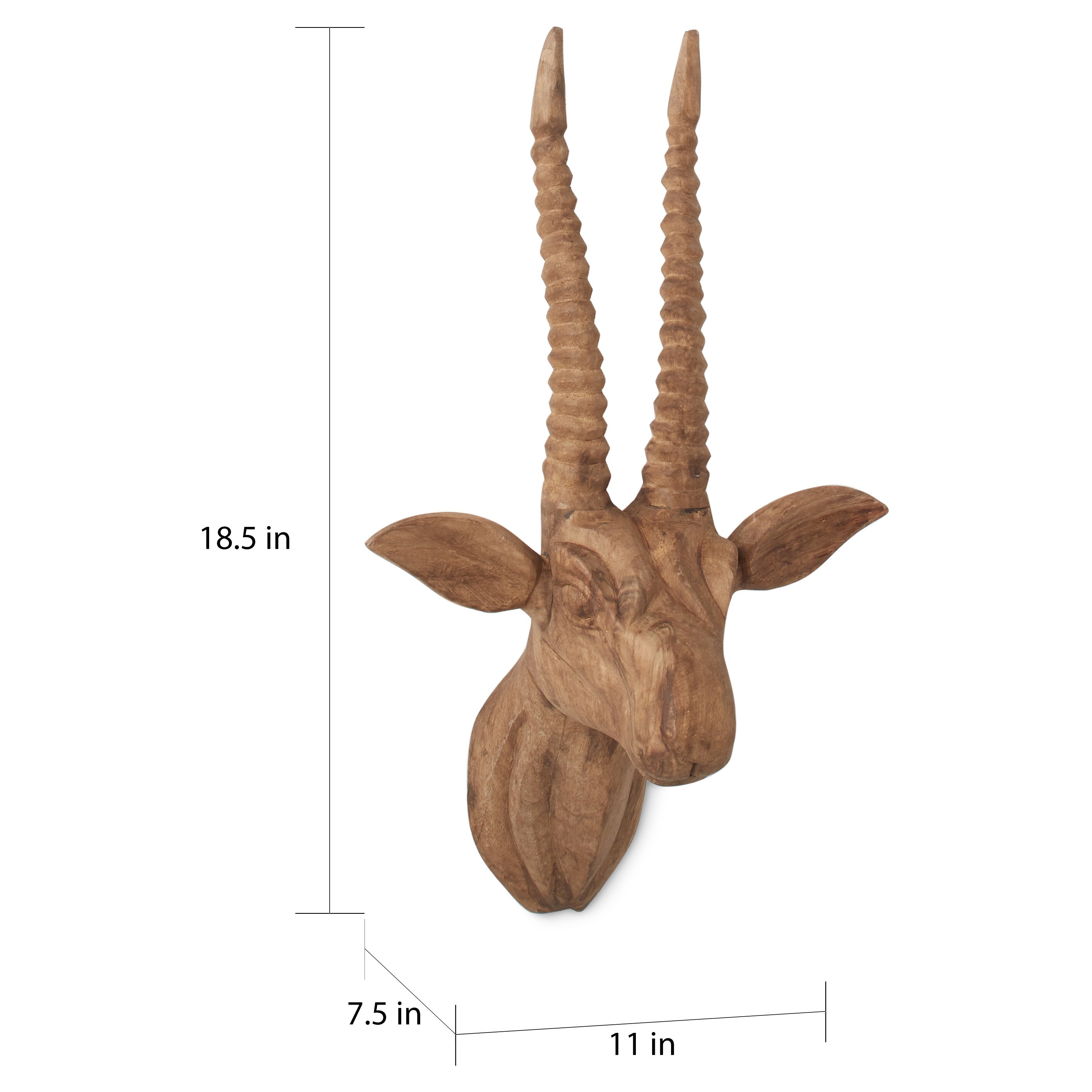 Handmade Wood Antelope Head Statue Wall Decor India