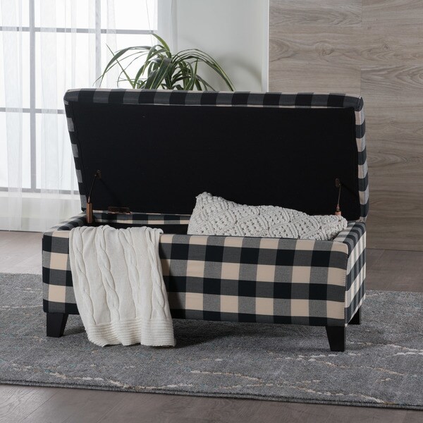 Shop Matteo Plaid Pattern Fabric Square Storage Ottoman Bench By