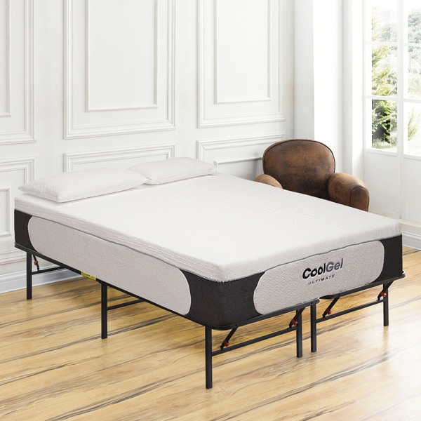 Classic Brands Milan 14 inch Twin XL Cool Gel Memory Foam Mattress and Frame Set with Pillow