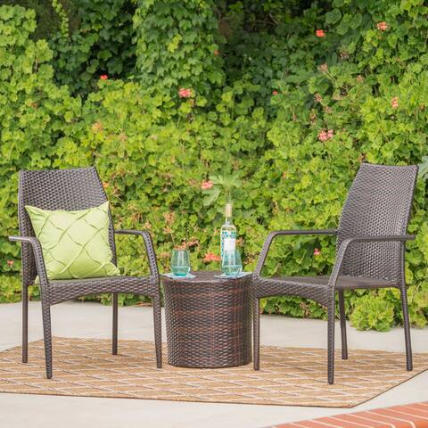 Downing Outdoor 3-Piece Wicker Stacking Chair Chat Set by Christopher Knight Home