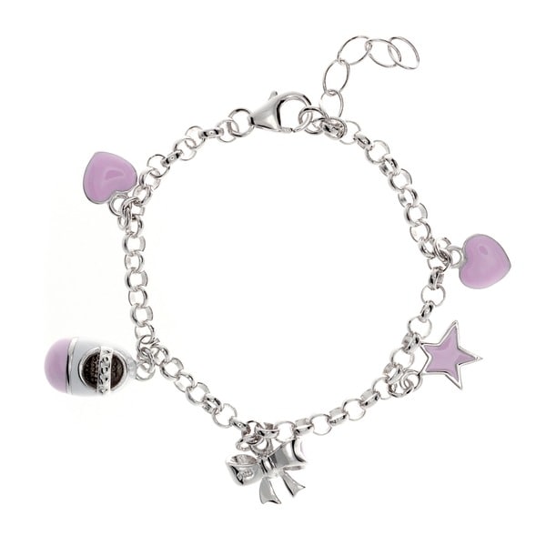 Sterling Essentials Sterling Silver 6-inch Pink Enamel Charm Bracelet. Opens flyout.
