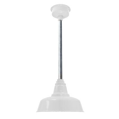 10" Goodyear LED Pendant Light in White with Galvanized Silver Downrod