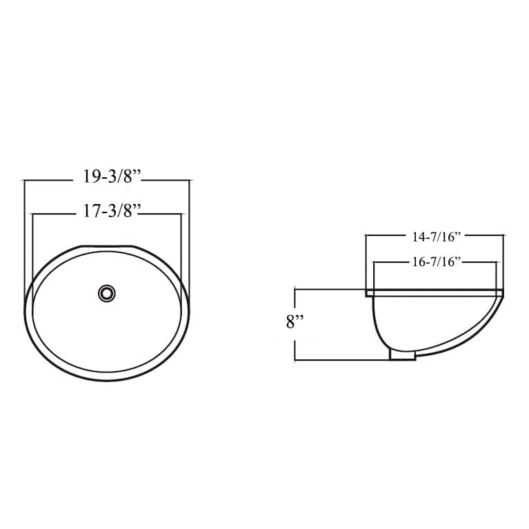 19-3/8-inch European Style Oval Shape Porcelain Ceramic Bathroom Undermount Sink