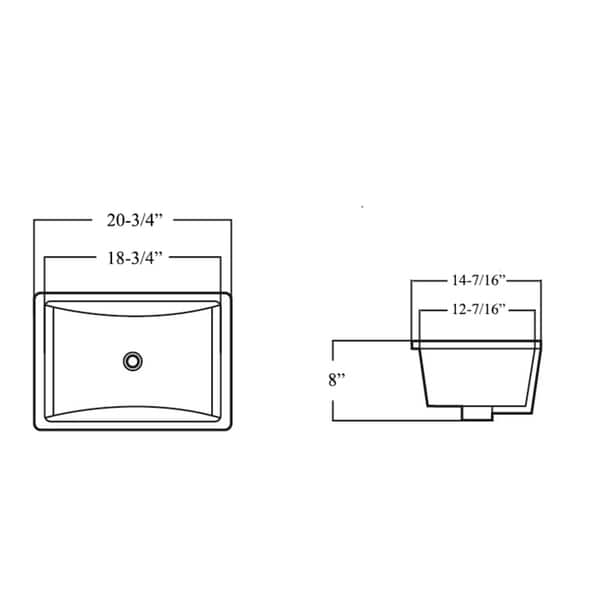 20-3/4-inch European Style Rectangular Shape Porcelain Ceramic Bathroom Undermount Sink