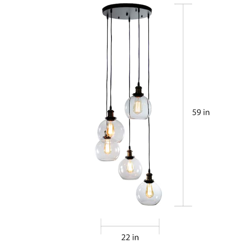 Deeni Edison 5-light Adjustable-length Pendant Silver Tint Lamp