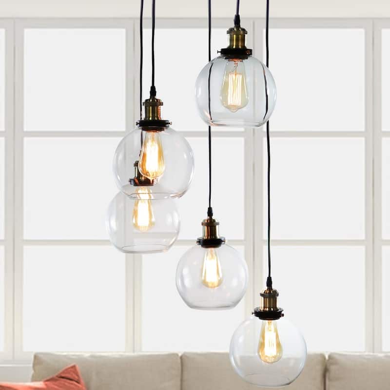 Deeni Edison 5-light Adjustable-length Pendant Silver Tint Lamp