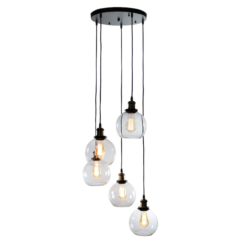 Deeni Edison 5-light Adjustable-length Pendant Silver Tint Lamp