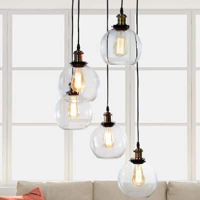 Deeni Edison 5-light Adjustable-length Pendant Silver Tint Lamp