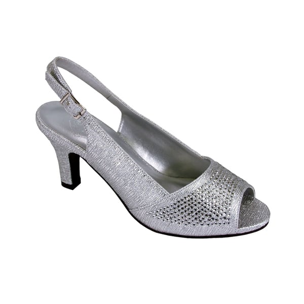 Floral Lorena Womens Wide Width Rhinestone Studded Dress Slingback Shoes