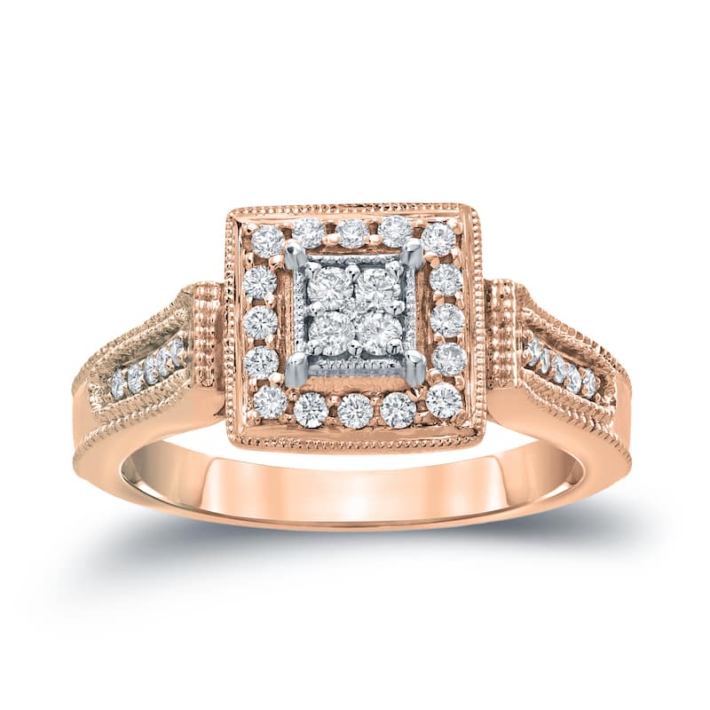 14k Gold 1/4ct TDW Diamond Cluster Engagement Ring by Auriya