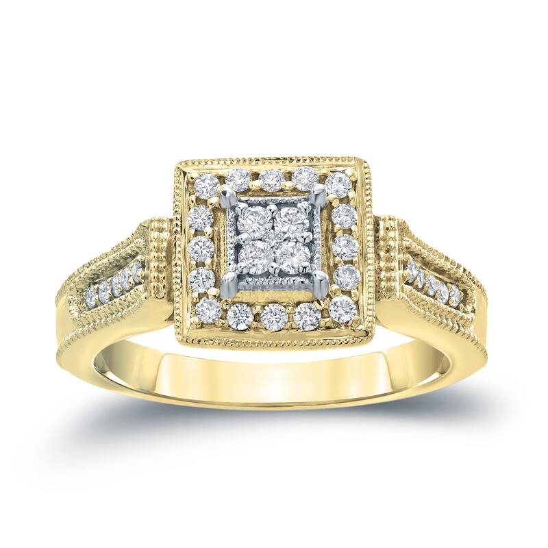 14k Gold 1/4ct TDW Diamond Cluster Engagement Ring by Auriya