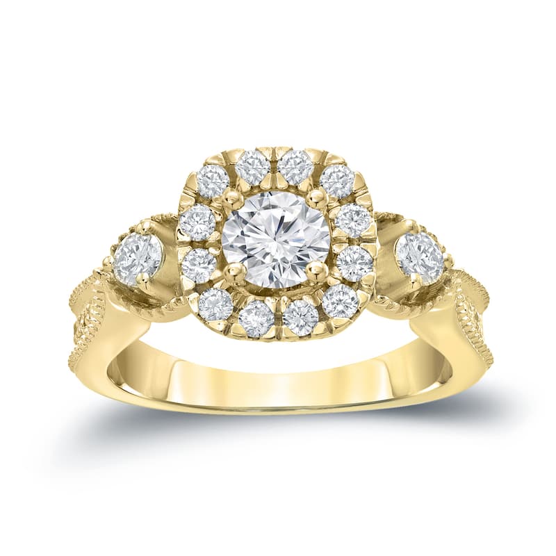 14k Gold Round 1ct TDW Round Diamond Halo Engagement Ring by Auriya (H-I, I1-I2)