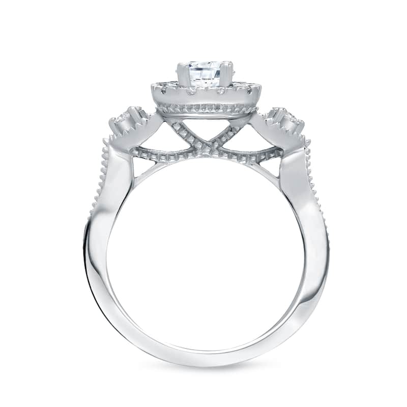 14k Gold Round 1ct TDW Round Diamond Halo Engagement Ring by Auriya (H-I, I1-I2)
