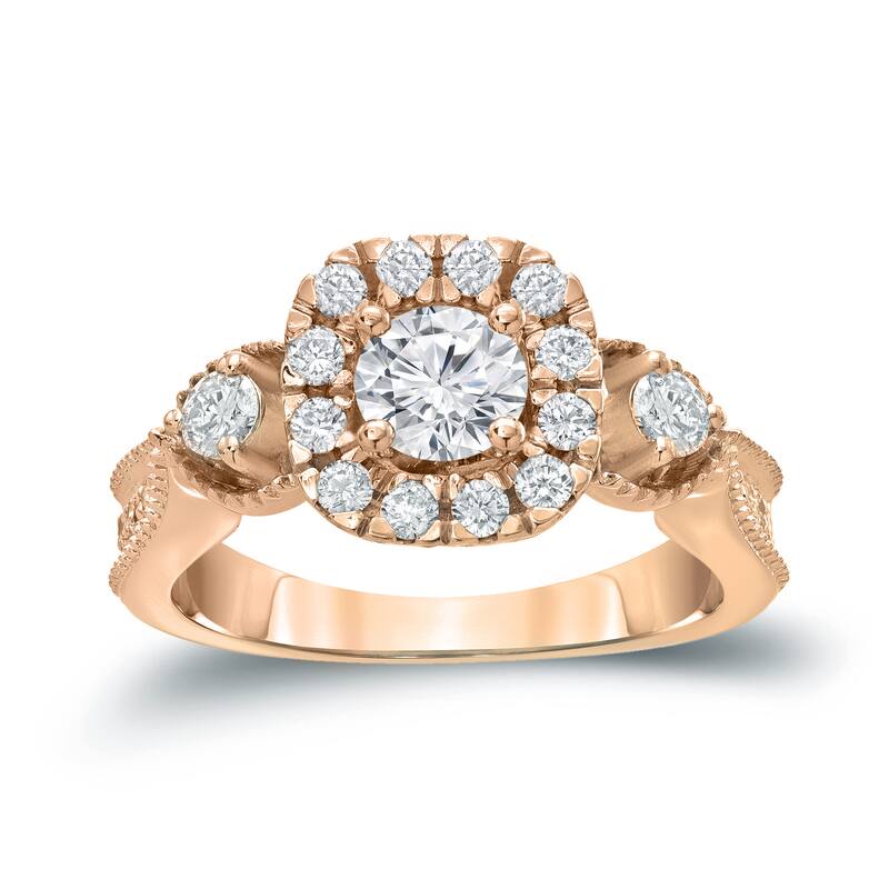 14k Gold Round 1ct TDW Round Diamond Halo Engagement Ring by Auriya (H-I, I1-I2)