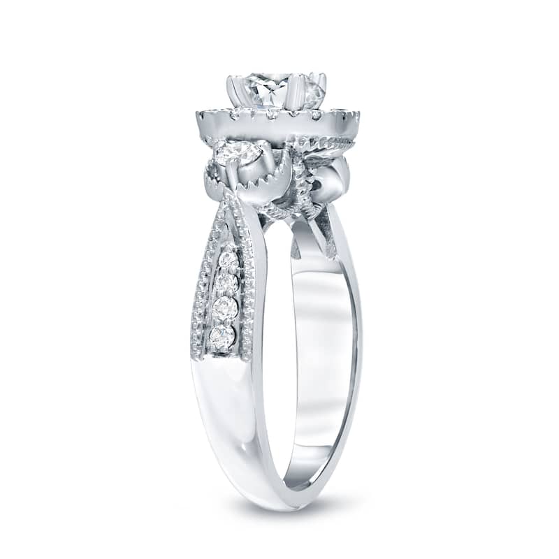14k Gold Round 1ct TDW Round Diamond Halo Engagement Ring by Auriya (H-I, I1-I2)