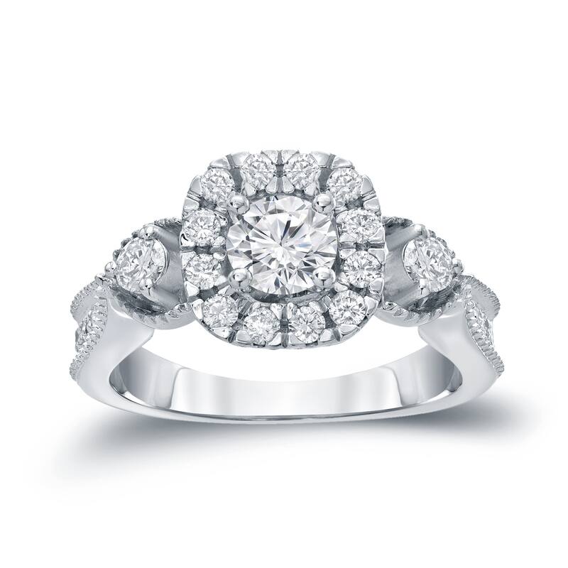 14k Gold Round 1ct TDW Round Diamond Halo Engagement Ring by Auriya (H-I, I1-I2)