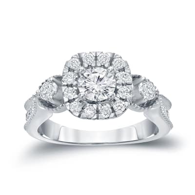 14k Gold Round 1ct TDW Round Diamond Halo Engagement Ring by Auriya (H-I, I1-I2)