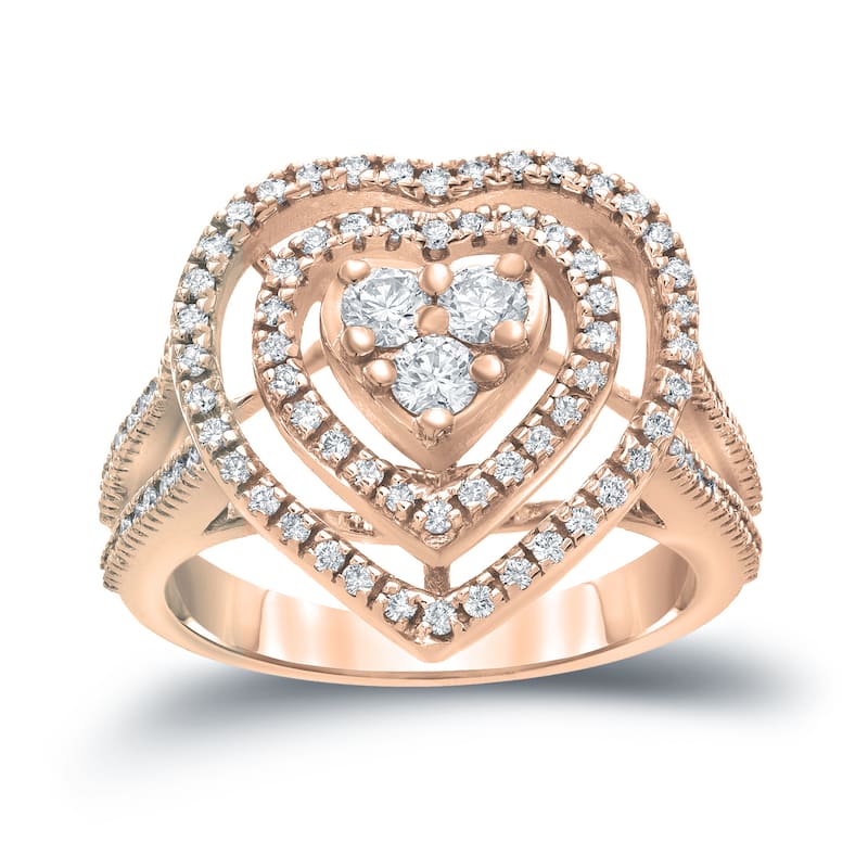 14k Gold Round 3/4ct TDW Round Diamond Halo Engagement Ring by Auriya