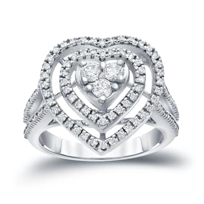 14k Gold Round 3/4ct TDW Round Diamond Halo Engagement Ring by Auriya