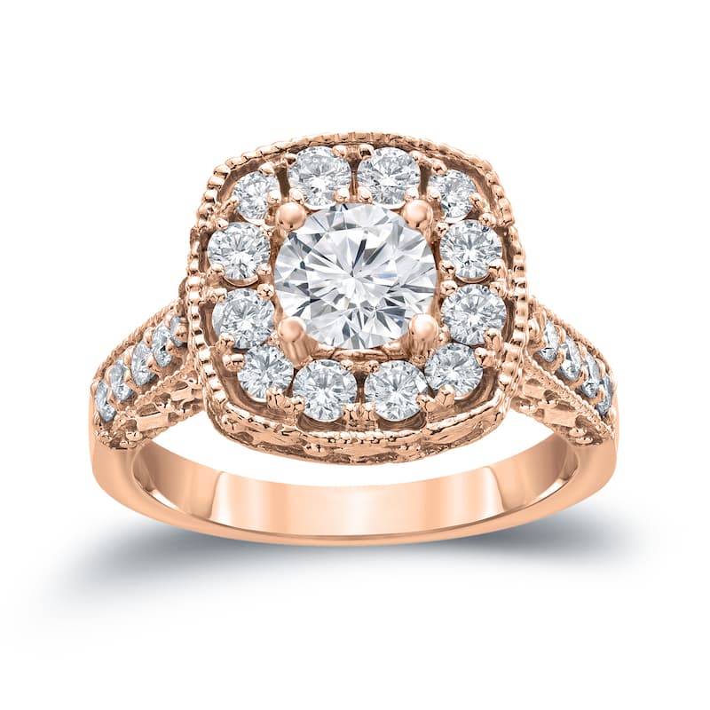 14k Gold 1 1/2ct TDW Round Diamond Halo Engagement Ring by Auriya (H-I, I1-I2)