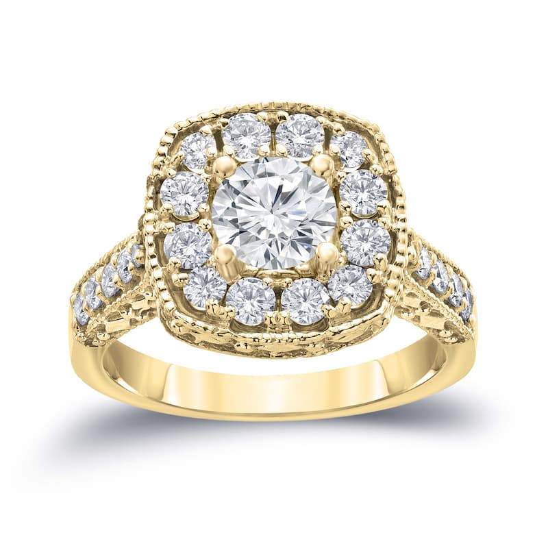 14k Gold 1 1/2ct TDW Round Diamond Halo Engagement Ring by Auriya (H-I, I1-I2)