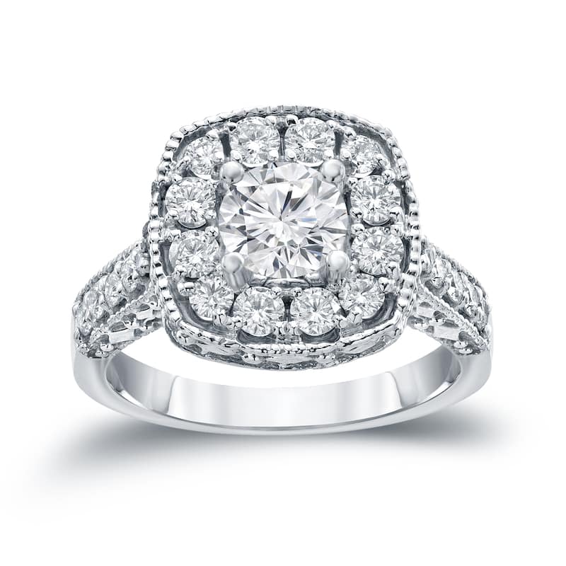 14k Gold 1 1/2ct TDW Round Diamond Halo Engagement Ring by Auriya (H-I, I1-I2)