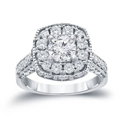 14k Gold 1 1/2ct TDW Round Diamond Halo Engagement Ring by Auriya (H-I, I1-I2)