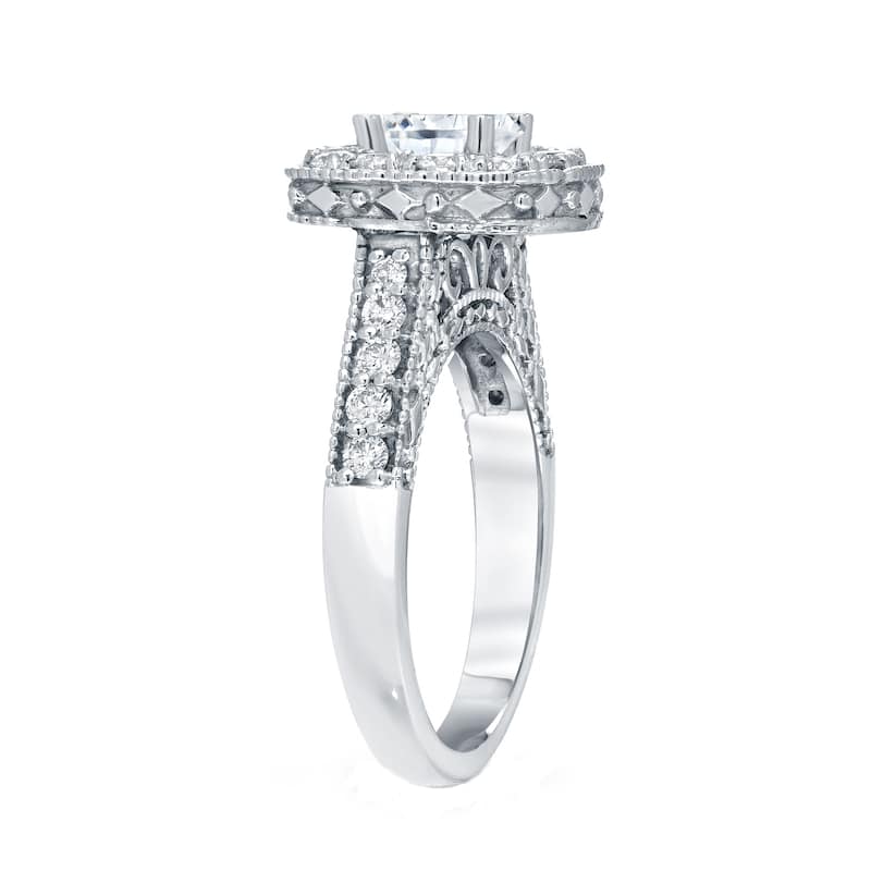 14k Gold 1 1/2ct TDW Round Diamond Halo Engagement Ring by Auriya (H-I, I1-I2)